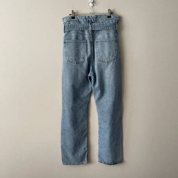 Agolde Reworked 90s High Rise Denim Casual Straight Leg Paperbag Jeans Blue 25 - Picture 3 of 11